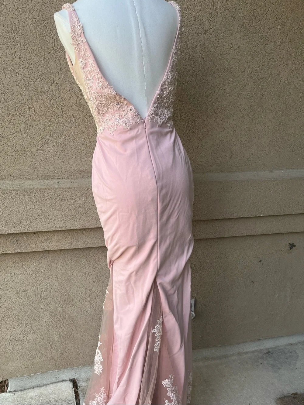 Blush Pink Lace-Trim Maxi Evening Dress - Picture 5 of 12